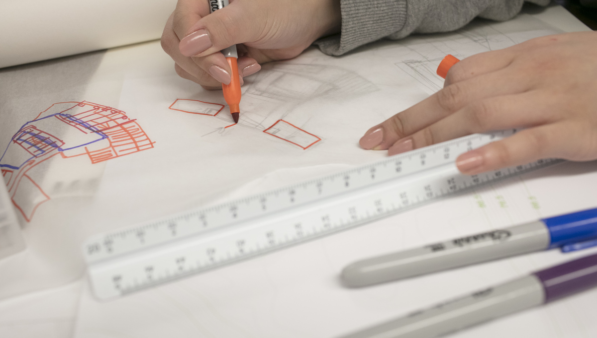 Architecture student drawing
