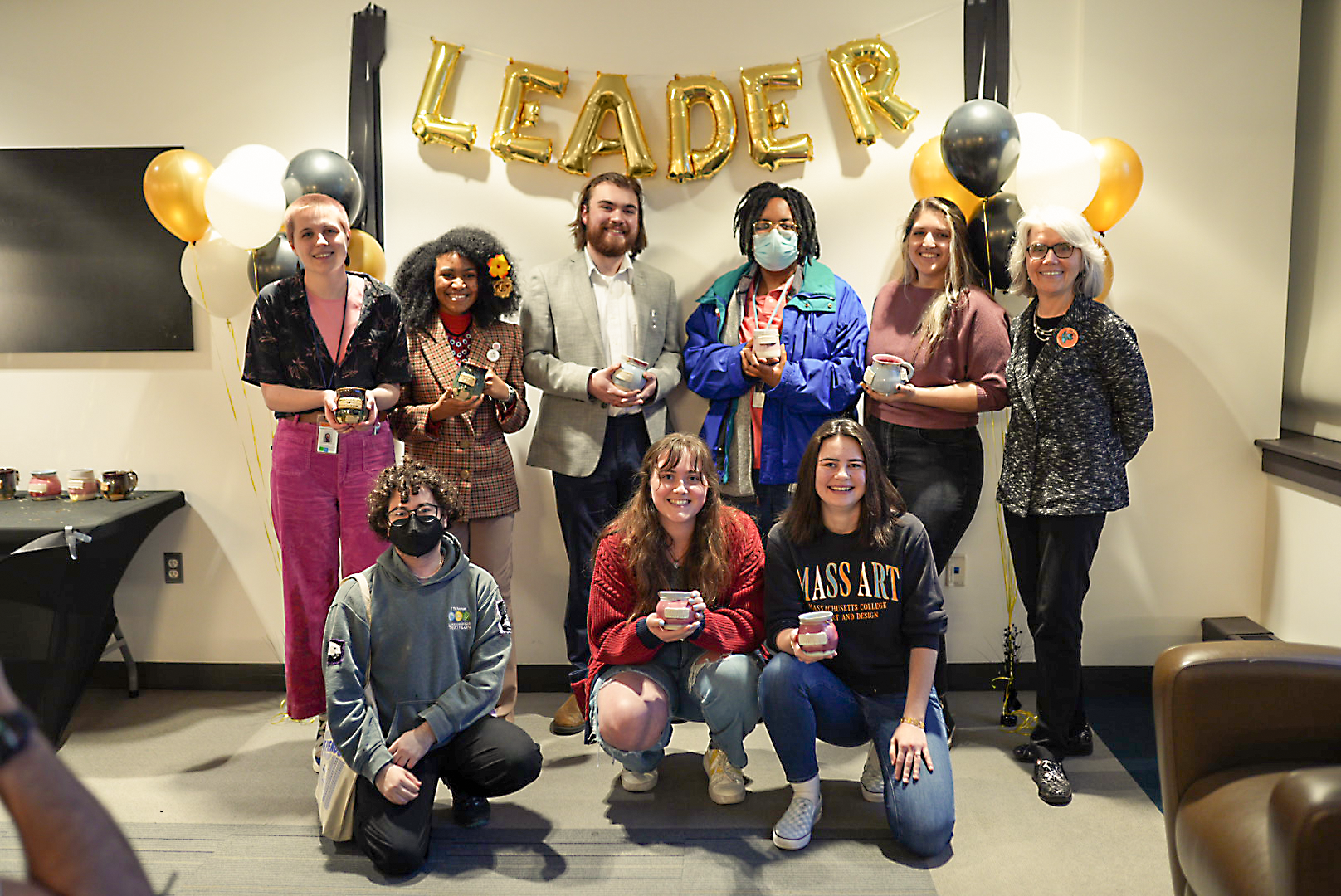 Group photo of Leadership Award winners with President Mary Grant