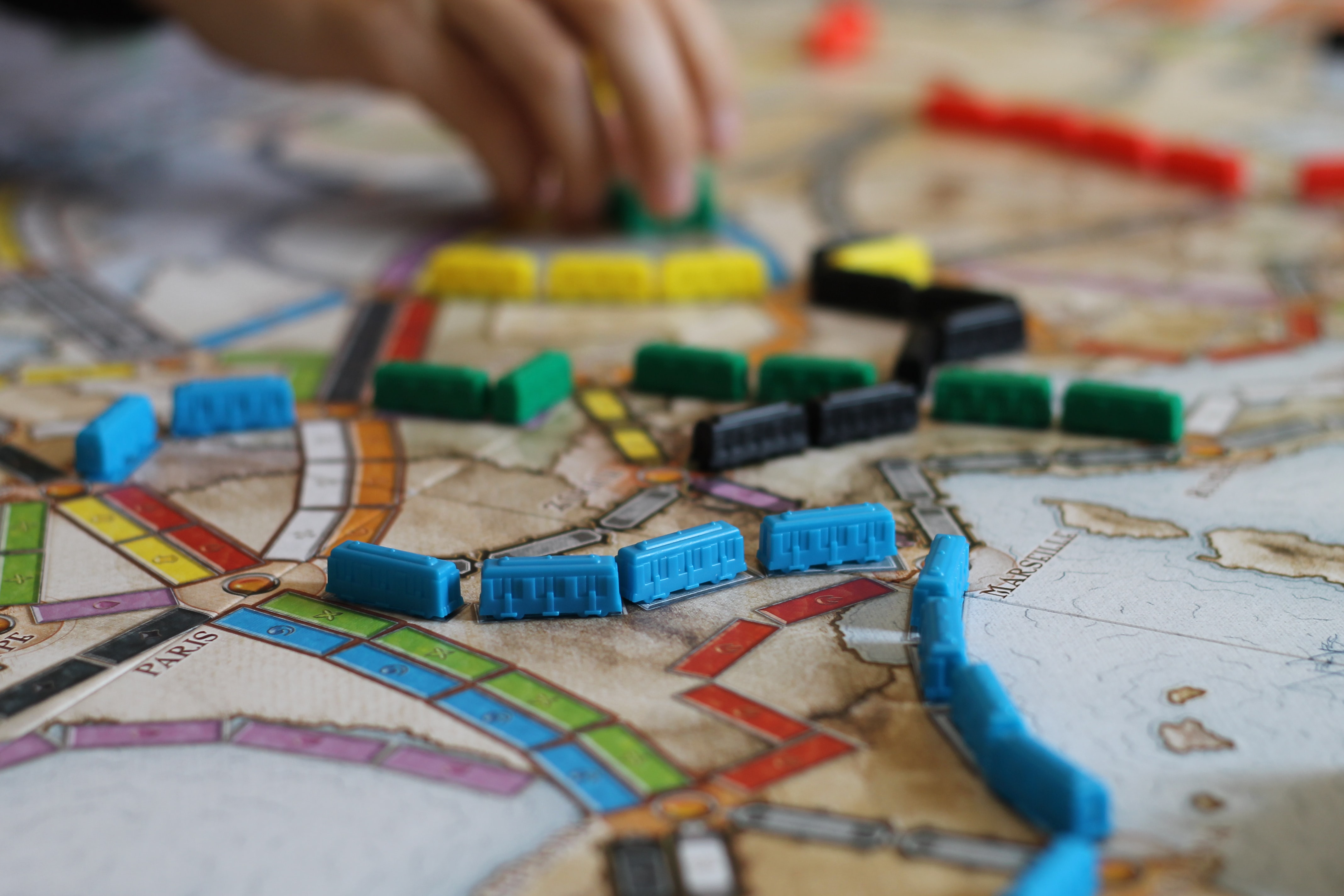Board Game A photo of a game of Ticket to Ride
