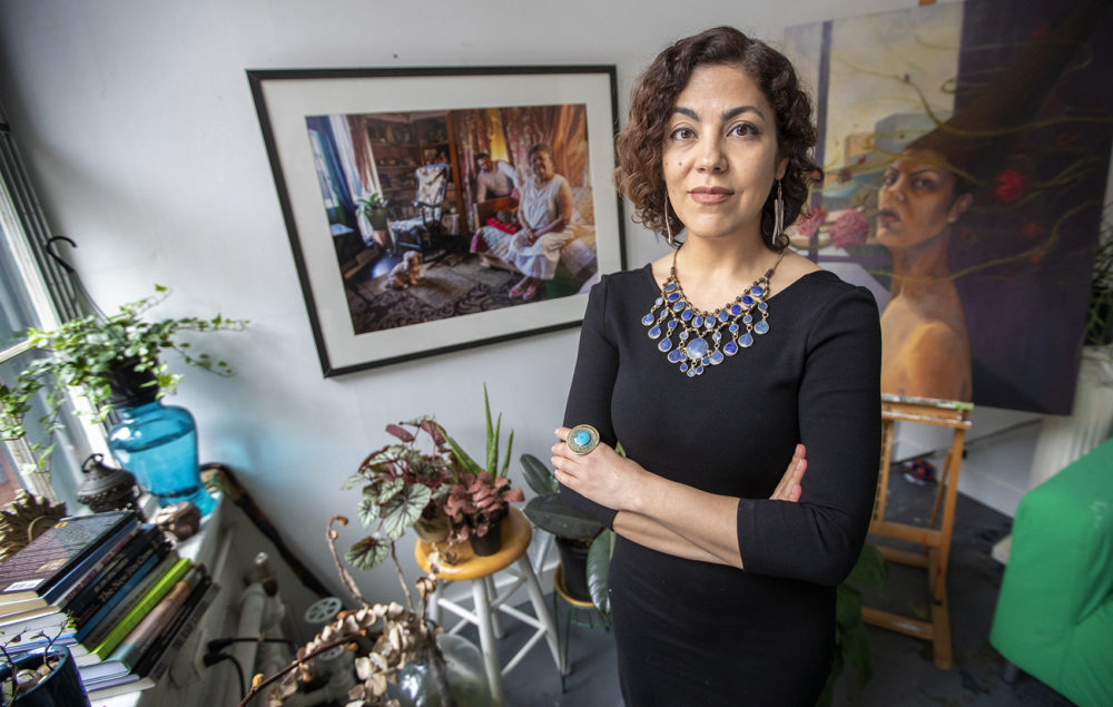 Artist and documentary filmmaker Rashin Fahandej in her Boston Center for the Arts studio in the South End. (Jesse Costa/WBUR) Artist and documentary filmmaker Rashin Fahandej in her Boston Center for the Arts studio in the South End. (Jesse Costa/WBUR)