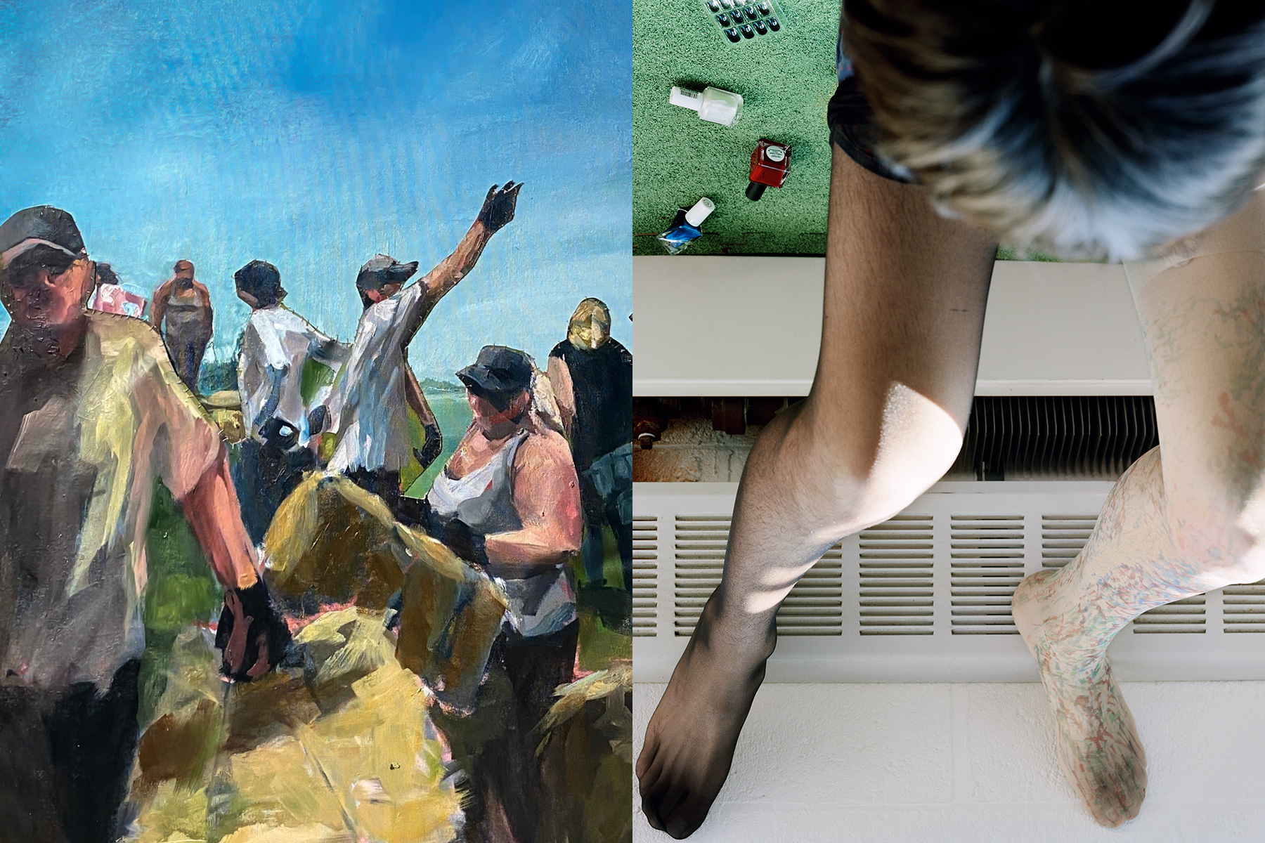 Left: Halie Smith, detail from “Last Load” (2019) | Right: Zhidong Zhang, “Beauty Disguise” (2019) (image courtesy Massachusetts College of Art and Design) Left: Halie Smith, detail from “Last Load” (2019) | Right: Zhidong Zhang, “Beauty Disguise” (2019) (image courtesy Massachusetts College of Art and Design)