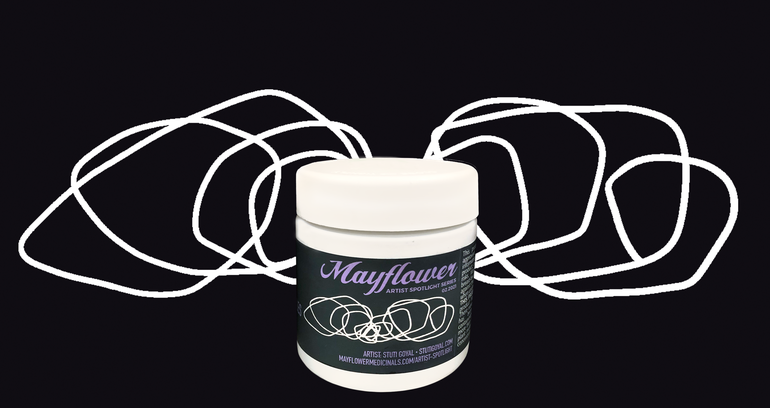 Stuti Goyal's artwork on a Mayflower cannabis product Stuti Goyal's artwork on a Mayflower cannabis product